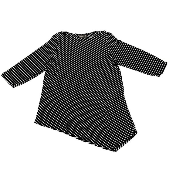 Chicos Black White Striped Asymmetrical Long Sleeve Tunic Dress Modern Chic Size - Picture 10 of 11